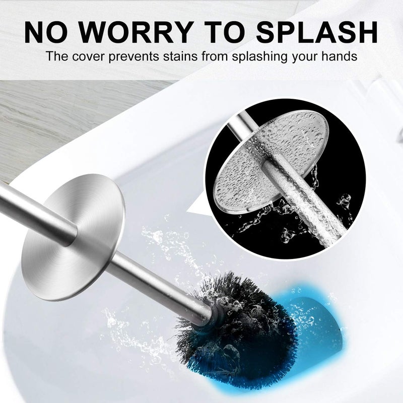 Wsedor Toilet Brush and Holder, 2 Pack Toilet Brush with 304 Stainless Steel Long Handle, Toilet Bowl Brush for Bathroom Toilet-Ergonomic, Elegant,Durable (Silver) - Image 3