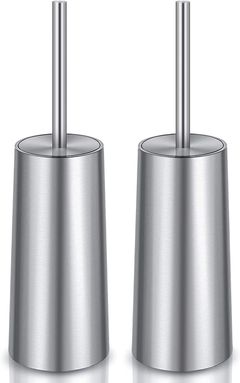 Wsedor Toilet Brush and Holder, 2 Pack Toilet Brush with 304 Stainless Steel Long Handle, Toilet Bowl Brush for Bathroom Toilet-Ergonomic, Elegant,Durable (Silver) - Image 1