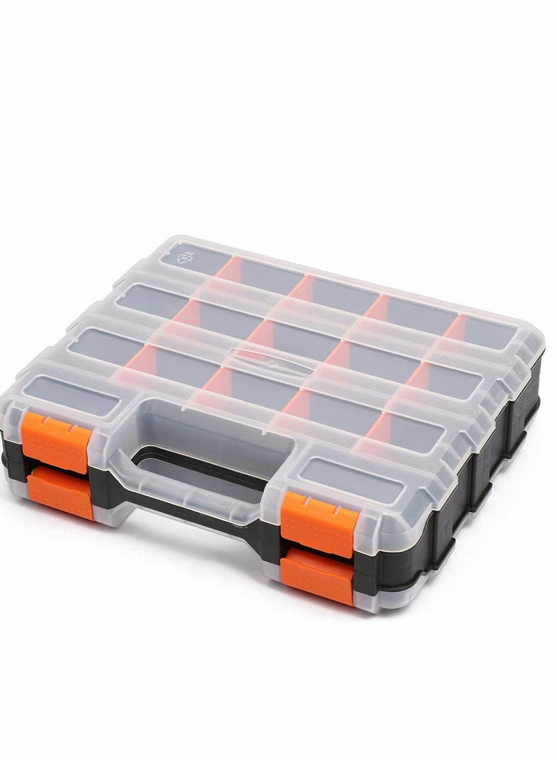 Double Side Tools Organizer, Customizable Removable Plastic Dividers, Hardware Box Storage in a Slim Design, Excellent for Screws, Nuts, Small Parts, 34-Compartment, Black/Orange - Image 1