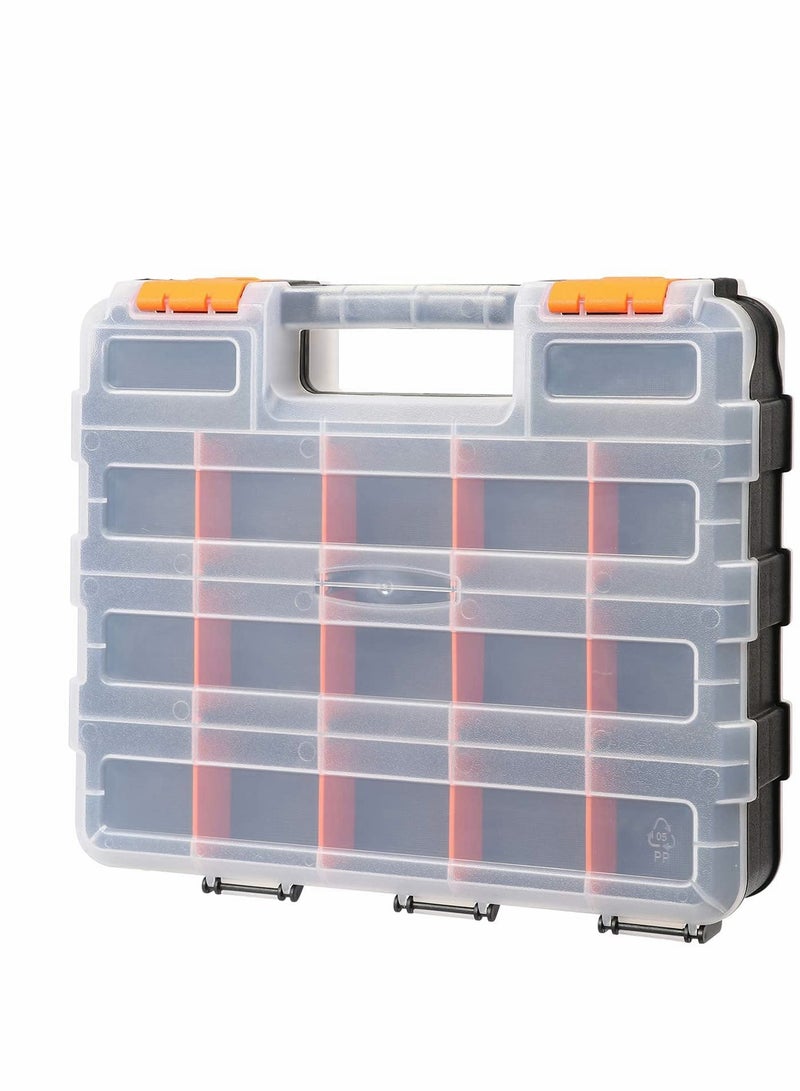Double Side Tools Organizer, Customizable Removable Plastic Dividers, Hardware Box Storage in a Slim Design, Excellent for Screws, Nuts, Small Parts, 34-Compartment, Black/Orange - Image 2