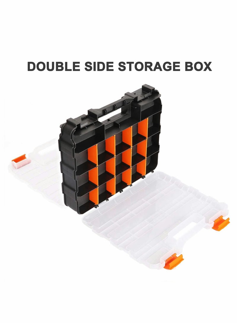Double Side Tools Organizer, Customizable Removable Plastic Dividers, Hardware Box Storage in a Slim Design, Excellent for Screws, Nuts, Small Parts, 34-Compartment, Black/Orange - Image 4