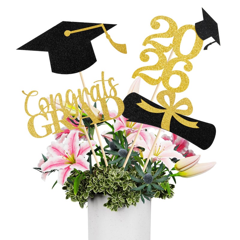 Mljsh Graduation Decorations 2026 16 PCS Black Gold Graduation Centerpieces for Tables DoubleSided Table Toppers Centerpieces Class of 2026 Grad Party Decorations 2026 - Image 2