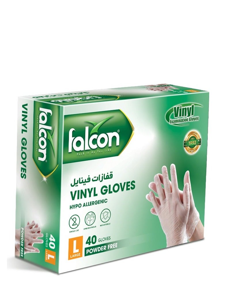 Falcon Powder Free Vinyl Gloves Size Large 40 Pieces 1 Packet - Image 1