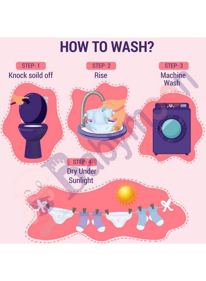 BabyMoon Washable Baby Diaper Premium Cloth Diaper Reusable Adjustable Size Waterproof Pocket Cloth Diaper Nappie (Without Insert) (Pack Of 2 Pink & Orange) - Image 5