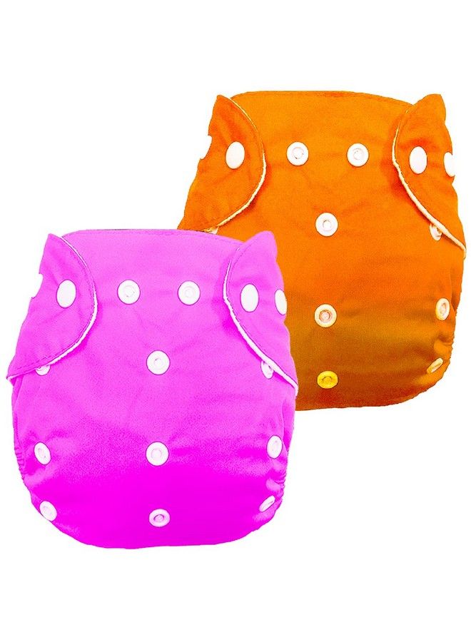 BabyMoon Washable Baby Diaper Premium Cloth Diaper Reusable Adjustable Size Waterproof Pocket Cloth Diaper Nappie (Without Insert) (Pack Of 2 Pink & Orange) - Image 2