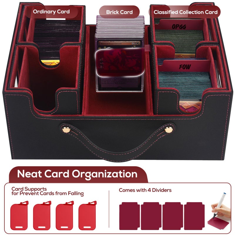 STTRBOX Trading Card Storage Box for MTG, MTG commander deck boxï¼ŒMulti-purpose Deck Case for MTG TCG Sports Card, 4 Toploaders, 4 Stoppers, 4 Colorful Dividers (Black & Red) - Image 4