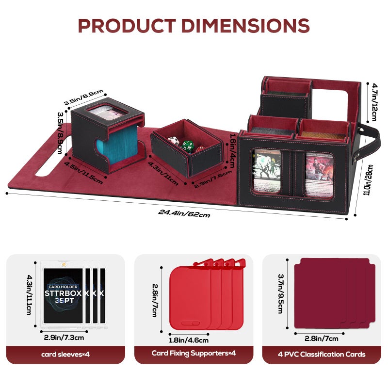 STTRBOX Trading Card Storage Box for MTG, MTG commander deck boxï¼ŒMulti-purpose Deck Case for MTG TCG Sports Card, 4 Toploaders, 4 Stoppers, 4 Colorful Dividers (Black & Red) - Image 3