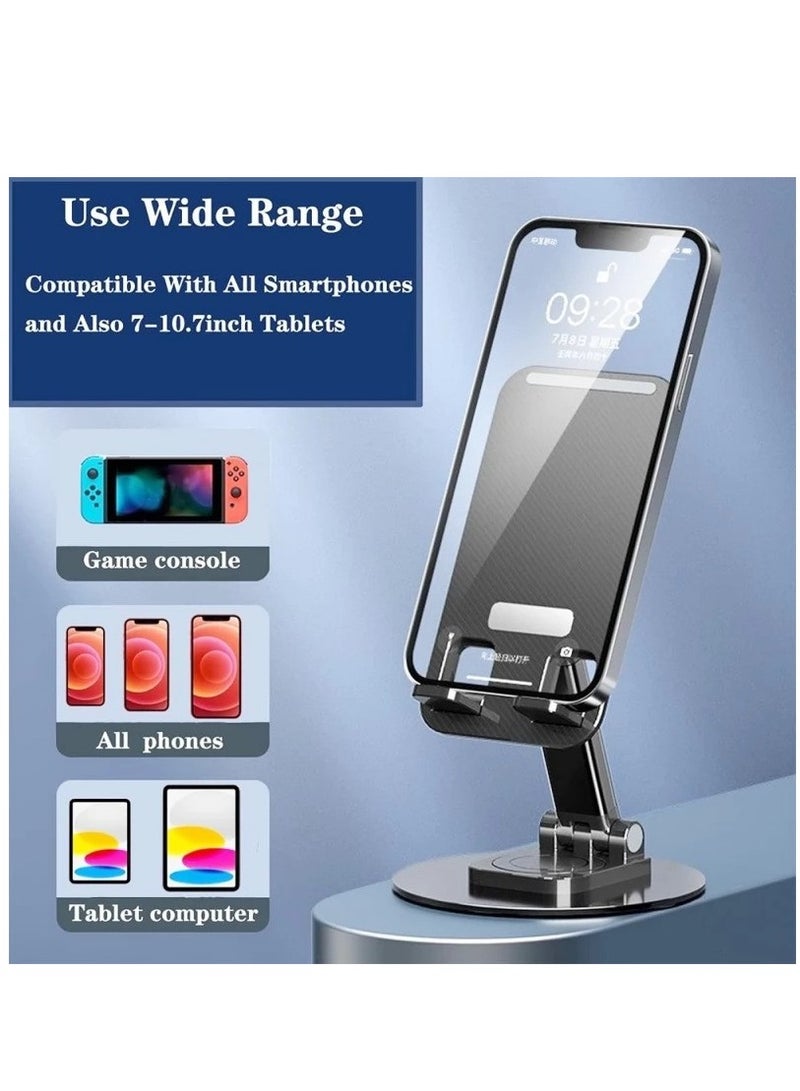 ELTRAZONE Portable Foldable Phone Stand, 360 Degree Rotation, Height Adjustable, Cell Phone Holder - Black - Image 2