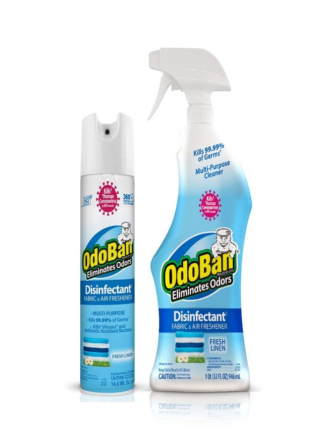 OdoBan Ready-to-Use Disinfectant and Harsh Aroma Eliminator, Cleaner and Fabric/Air Freshener, Set of 2, 14.6 Ounce 360-Degree Continuous Spray and 32 Ounce Trigger Spray, Fresh Linen Scent - Image 1