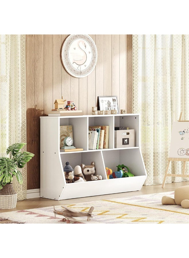 Multipurpose Storage Cabinet, 2 Tier Wooden Bookcase Toys Organizer with 5 Space Cabinet, Modern Display Shelf Storage Rack for Home Office Corner 76*40*90cm (SGG043) - Image 1