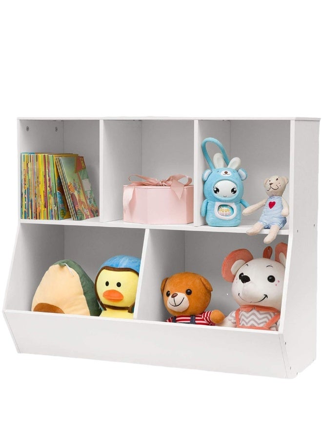 Multipurpose Storage Cabinet, 2 Tier Wooden Bookcase Toys Organizer with 5 Space Cabinet, Modern Display Shelf Storage Rack for Home Office Corner 76*40*90cm (SGG043) - Image 2