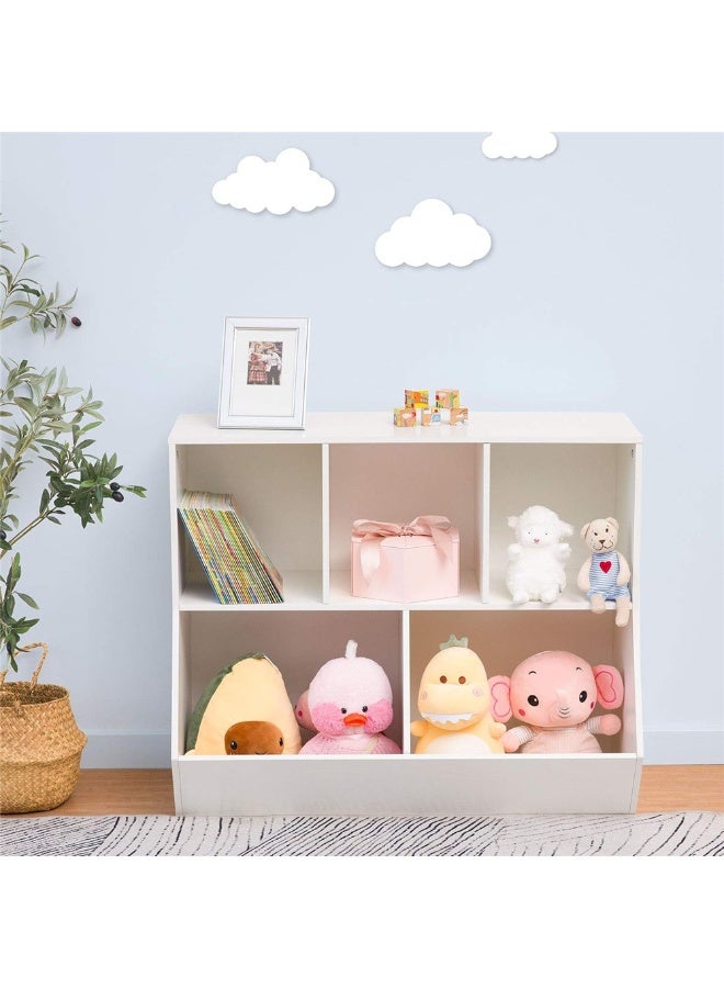 Multipurpose Storage Cabinet, 2 Tier Wooden Bookcase Toys Organizer with 5 Space Cabinet, Modern Display Shelf Storage Rack for Home Office Corner 76*40*90cm (SGG043) - Image 3