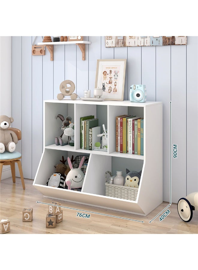 Multipurpose Storage Cabinet, 2 Tier Wooden Bookcase Toys Organizer with 5 Space Cabinet, Modern Display Shelf Storage Rack for Home Office Corner 76*40*90cm (SGG043) - Image 5