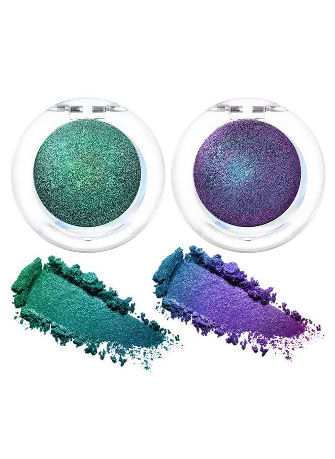 evpct - 2Pcs Purple Emerald Green Blue Duochrome Multichrome Chameleon Chrome Eyeshadow Palette Holographic Set Bright Purple High Pigment Shimmer Concrete Minerals Blue Eyeshadow Loose Powder,2G,03&04 - Image 1