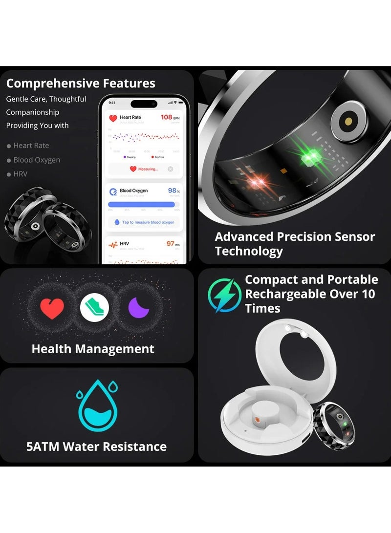 COLMI R11 Ceramic Smart Ring for Men, Fidget Spinner Anxiety Relieve Ring with Charging Case, Health Monitor, 5ATM Waterproof - Image 4