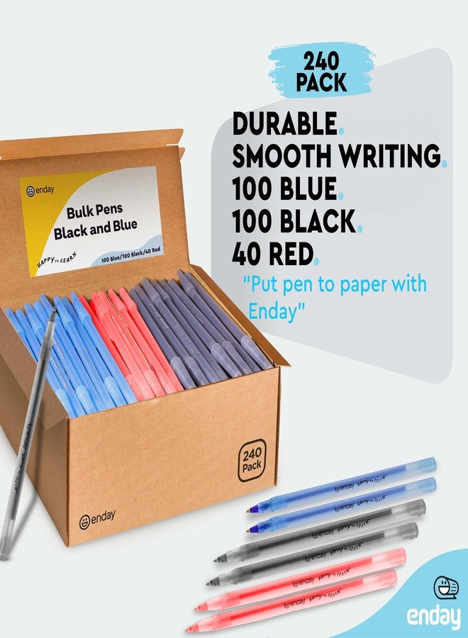 Enday Ballpoint Pens Bulk Blue, Black, and Red Pens (240 Pack) 100 Black & 100 Blue & 40 Red - Medium Point (1.0mm) Flexible Round Barrel For Writing Comfort, Pens Bulk for School, Home and Office. - Image 4