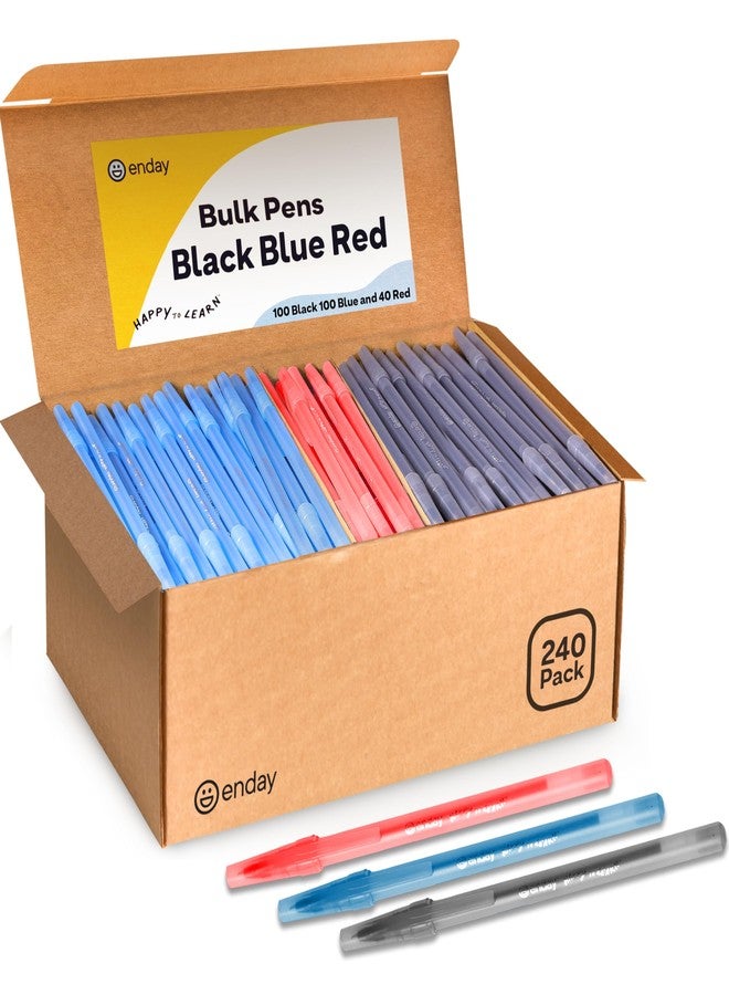 Enday Ballpoint Pens Bulk Blue, Black, and Red Pens (240 Pack) 100 Black & 100 Blue & 40 Red - Medium Point (1.0mm) Flexible Round Barrel For Writing Comfort, Pens Bulk for School, Home and Office. - Image 1