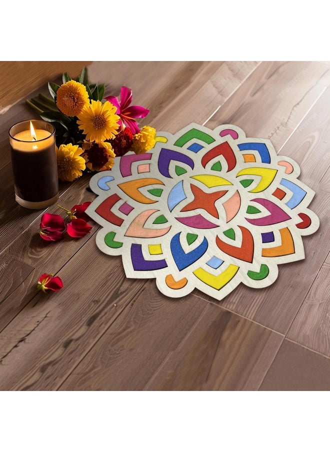 MLOLM 5Pcs Wooden Diwali Mandala Sand Art Kits 11.8'' Diy Floral Rangoli Mats For Floor Decoration Mandala Sand Painting10 Rangoli Colors With Brush For Home Indian Festivals Party Decoration  - Image 4