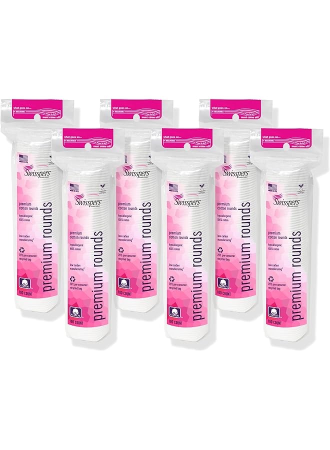 Swisspers Premium 100% Natural Cotton Pads Hypoallergenic Cotton Rounds For Face And Eye Cleansing Makeup Removal 100 Count Resealable Bag (Pack Of 6) - Image 1