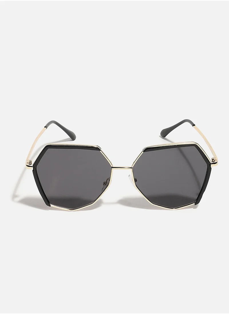 صوص هاوت Gold-Coloured & Black Hexagonal Sunglass