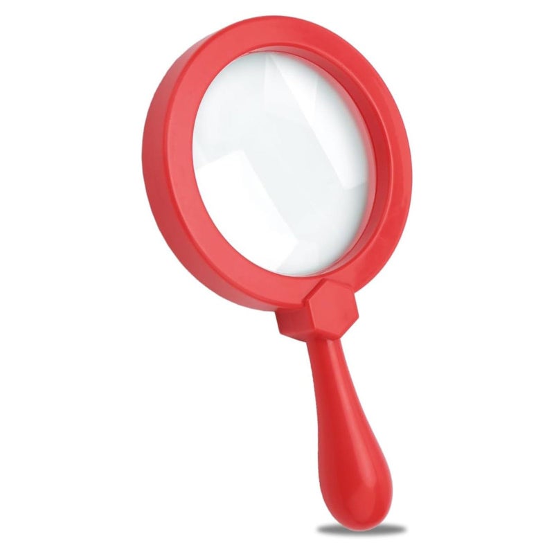 Rongon Kids Magnifying Glass Handheld Jumbo Magnifiers with Stand Exploration Play Reading Magnifier Red Magnifying Lens for Nature Exploration Science Experiments 5X Magnification Loupe Red