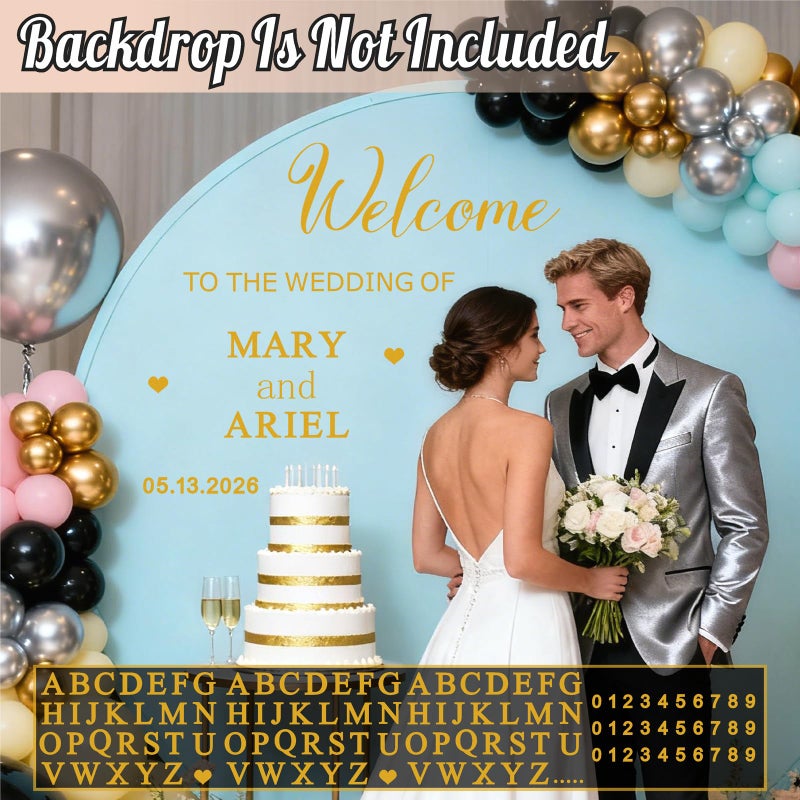 Haiddle Custom Name Welcome to Our Wedding Signs Personalized Wedding Mirror Decals Selfie Mirror Decal for Wedding Entry Reception Display Golden Date Marriage DIY Vinyl Lettering Welcome Party Decoration - Image 5