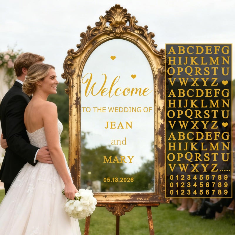 Haiddle Custom Name Welcome to Our Wedding Signs Personalized Wedding Mirror Decals Selfie Mirror Decal for Wedding Entry Reception Display Golden Date Marriage DIY Vinyl Lettering Welcome Party Decoration - Image 3
