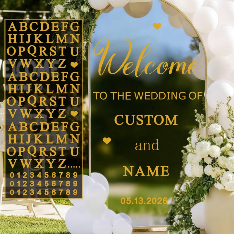 Haiddle Custom Name Welcome to Our Wedding Signs Personalized Wedding Mirror Decals Selfie Mirror Decal for Wedding Entry Reception Display Golden Date Marriage DIY Vinyl Lettering Welcome Party Decoration - Image 1