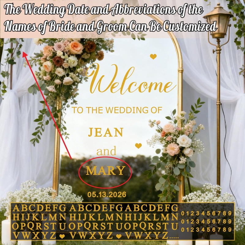 Haiddle Custom Name Welcome to Our Wedding Signs Personalized Wedding Mirror Decals Selfie Mirror Decal for Wedding Entry Reception Display Golden Date Marriage DIY Vinyl Lettering Welcome Party Decoration - Image 2