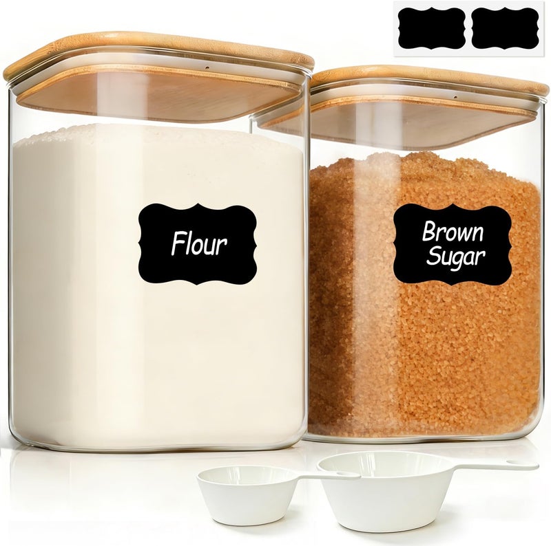 ComSaf 4 Qt Glass Food Storage Containers Set of 2, Large Storage Containers with Lids, Square Glass Jars with Lids, for Flour and Sugar, Cereal, Rice, Pasta, Oats, Coffee Beans - Image 1