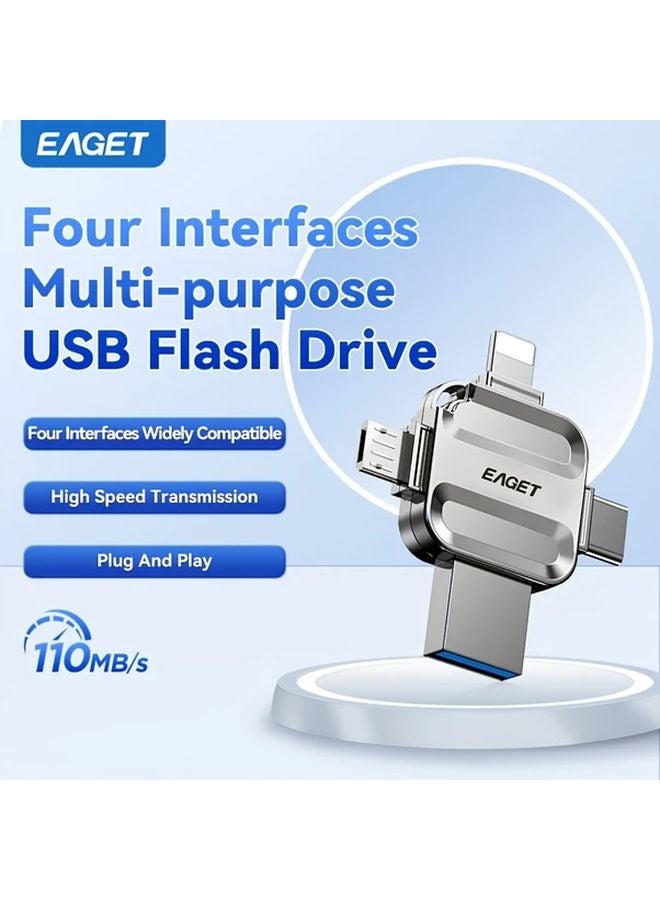 Eaget 32GB 4 في 1 محمول معدني يو إس بي 3.0 فلاش درايف عالي السرعة 110 ميجابايت/ثانية لأجهزة أندرويد وآبل - Image 2