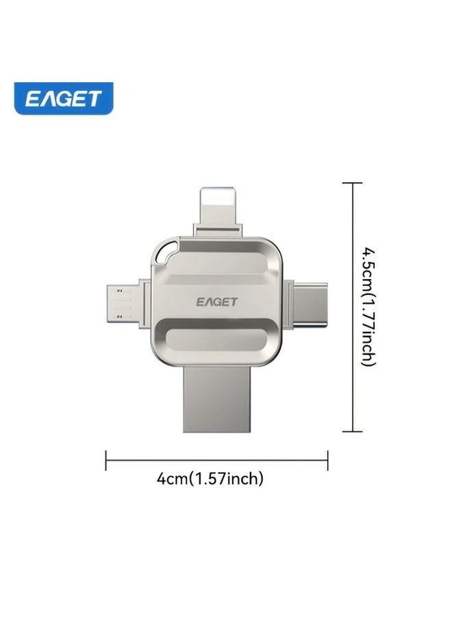 Eaget 32GB 4 في 1 محمول معدني يو إس بي 3.0 فلاش درايف عالي السرعة 110 ميجابايت/ثانية لأجهزة أندرويد وآبل - Image 3