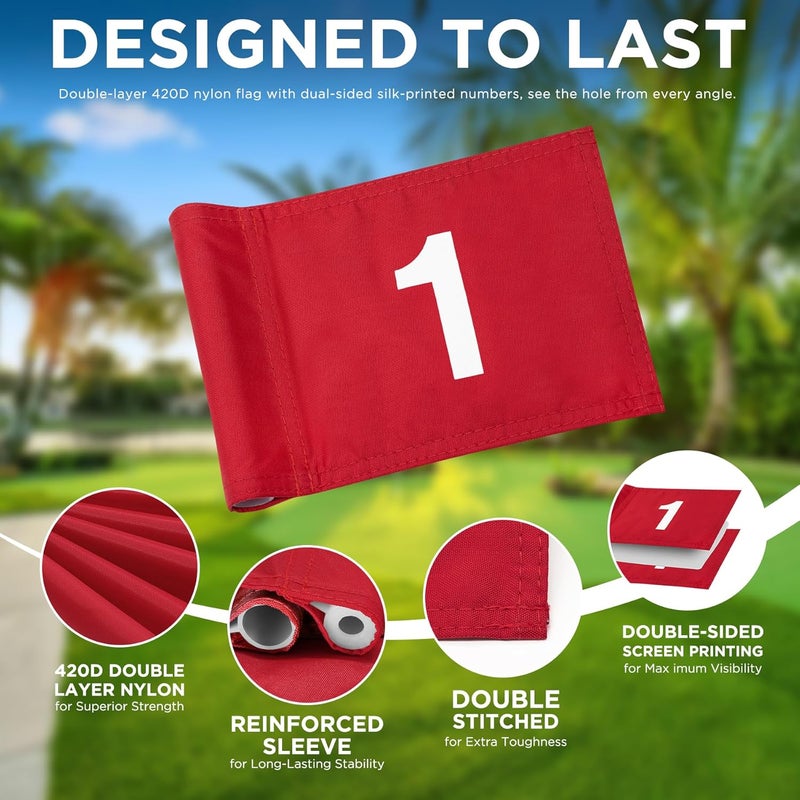 KINGTOP Golf Flagstick Mini, Putting Green Flag for Yard, All 3 Feet, Double-Sided Numbered Golf Flags, Golf Pin Flag Hole Cup Set, Portable 2-Section Design, Gifts Idea - Image 2