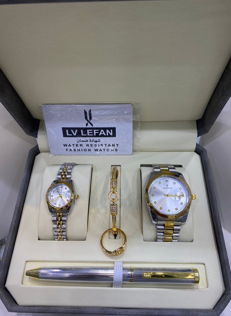 ليفان طقم ساعات من لف ليفان مكون من ساعه رجاليه وساعه نسائيه واسواره وخاتم وقلم
