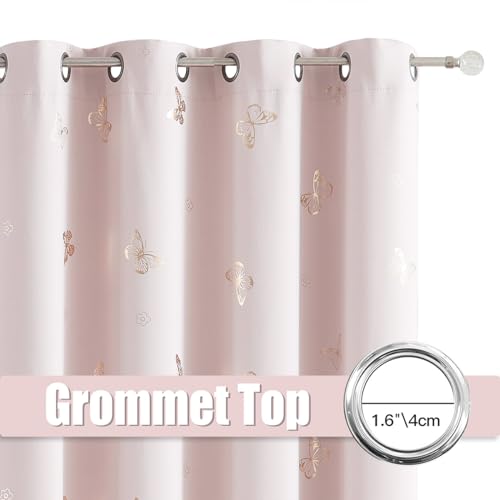Jubilantex Pink and Gold Butterfly Blackout Curtains 84" Length for Baby Girls Nursery Bedroom and Living Room,80% Blackout Window Treatment,Grommet Top,2 Panels,Lavender Pink - Image 5
