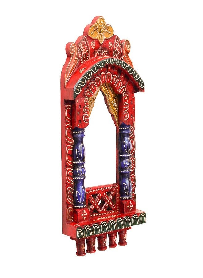 Medieval Arts Mina Solid Wood Hand Painted Wall Hanging Jharokha Frame (Red, 16 inches< Rectangular, Unframed) - Image 3