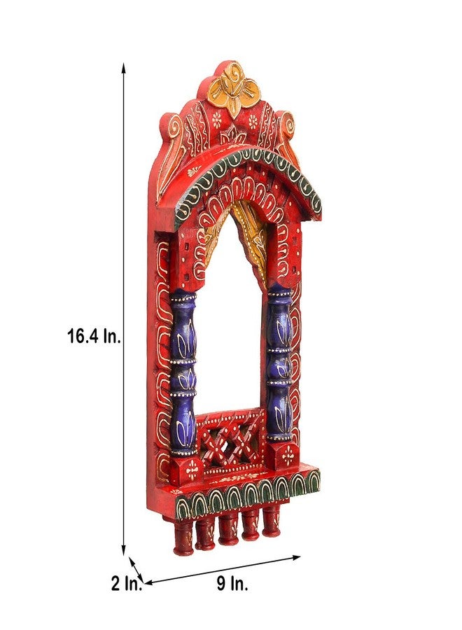 Medieval Arts Mina Solid Wood Hand Painted Wall Hanging Jharokha Frame (Red, 16 inches< Rectangular, Unframed) - Image 4