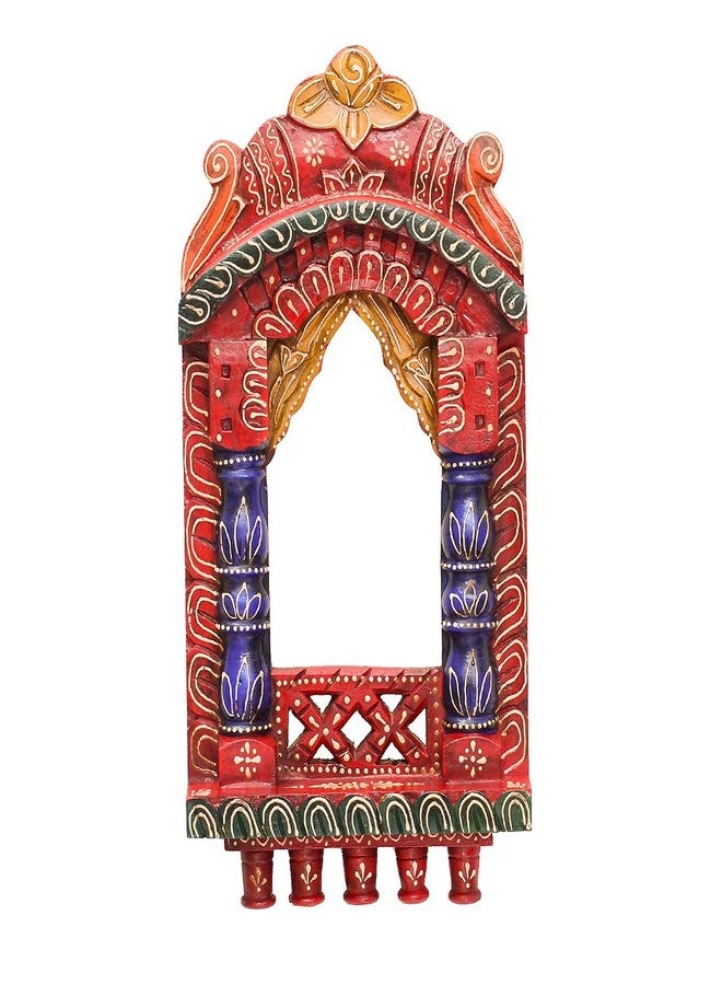 Medieval Arts Mina Solid Wood Hand Painted Wall Hanging Jharokha Frame (Red, 16 inches< Rectangular, Unframed) - Image 2