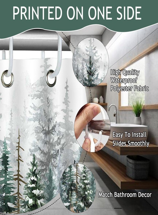 Mocsicka Winter Snowy Forest Shower Curtain Green Christmas Pine Tree Snowflake Xmas Holiday Bathroom Decor Shower Curtain Cardinal Birds Deer Outdoor Snow Scenery Fabric Bath Curtain (Green, 72''x 72'') - Image 3