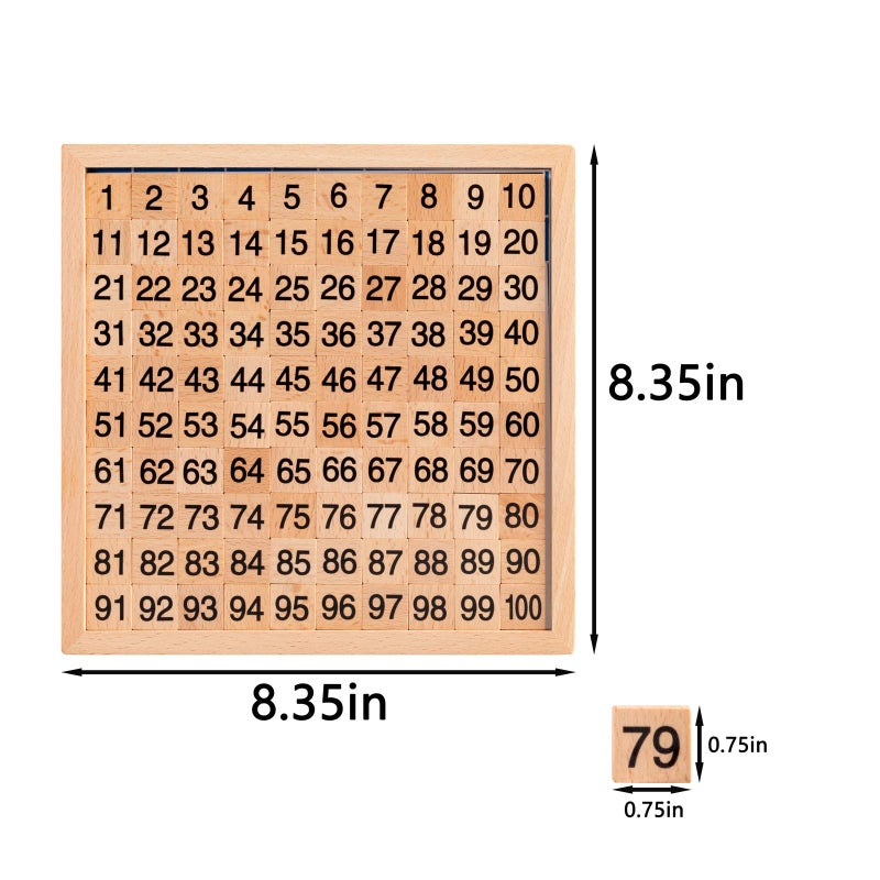 MERRYHEART Wooden Montessori Hundred Board, Counting Toy for Kindergarten - Toddler Math Game Board with Storage Bag - Image 3