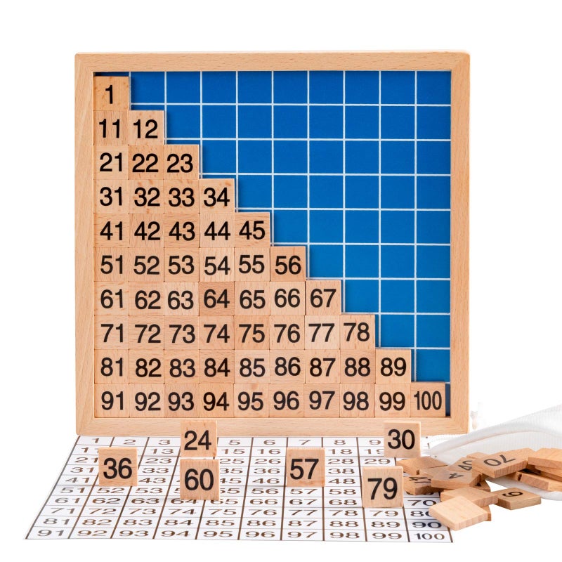 MERRYHEART Wooden Montessori Hundred Board, Counting Toy for Kindergarten - Toddler Math Game Board with Storage Bag - Image 2
