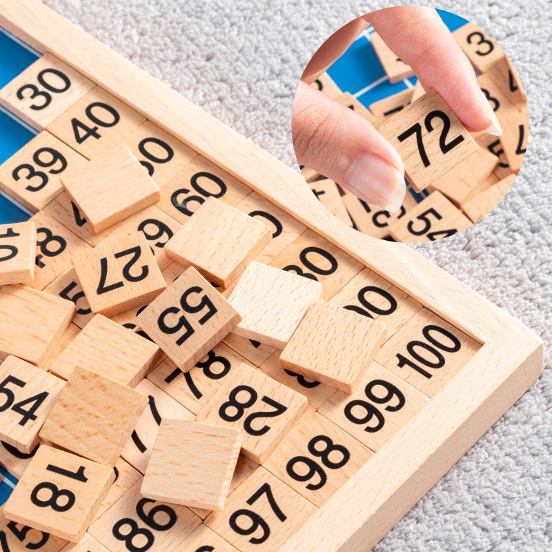 MERRYHEART Wooden Montessori Hundred Board, Counting Toy for Kindergarten - Toddler Math Game Board with Storage Bag - Image 4