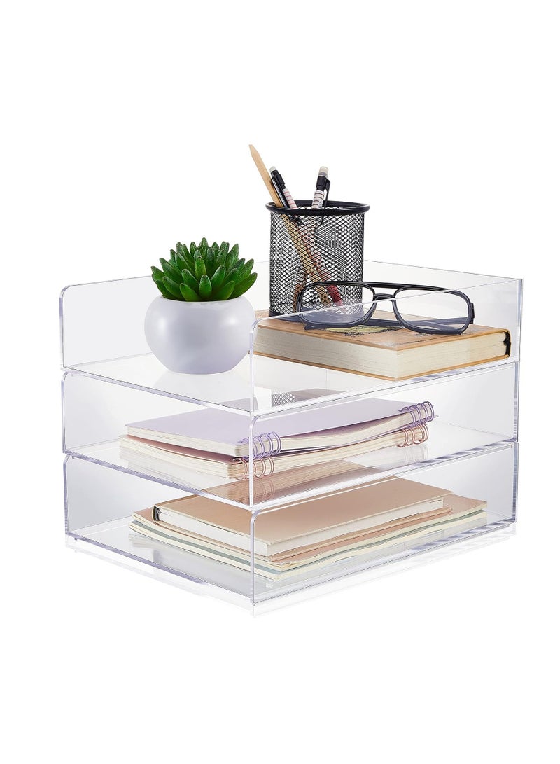 TPGP Acrylic Desk Organizers and Accessories Tier Paper File Organizer Tray Stackable Document Clear Desk Accessories for Office Workspace Organization (305 x 23.5 x 21 mm / 12.01 x 9.26 x 8.27 Inches) - Image 1