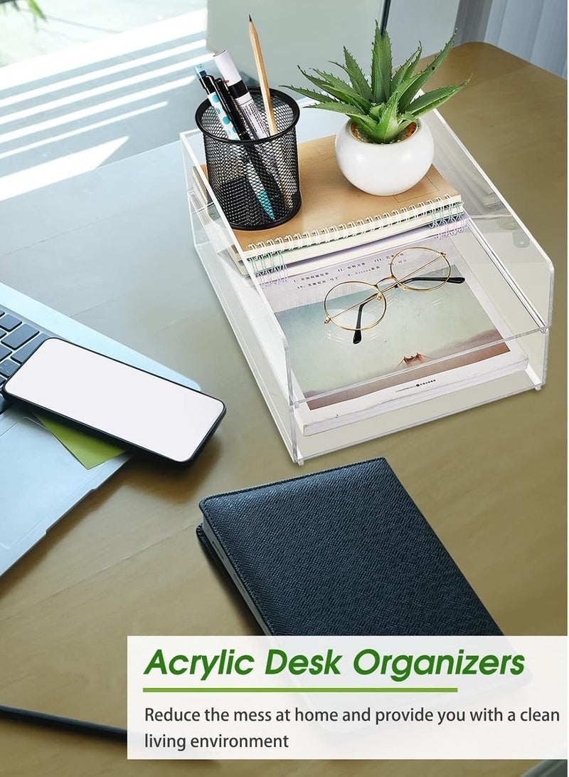 TPGP Acrylic Desk Organizers and Accessories Tier Paper File Organizer Tray Stackable Document Clear Desk Accessories for Office Workspace Organization (305 x 23.5 x 21 mm / 12.01 x 9.26 x 8.27 Inches) - Image 3