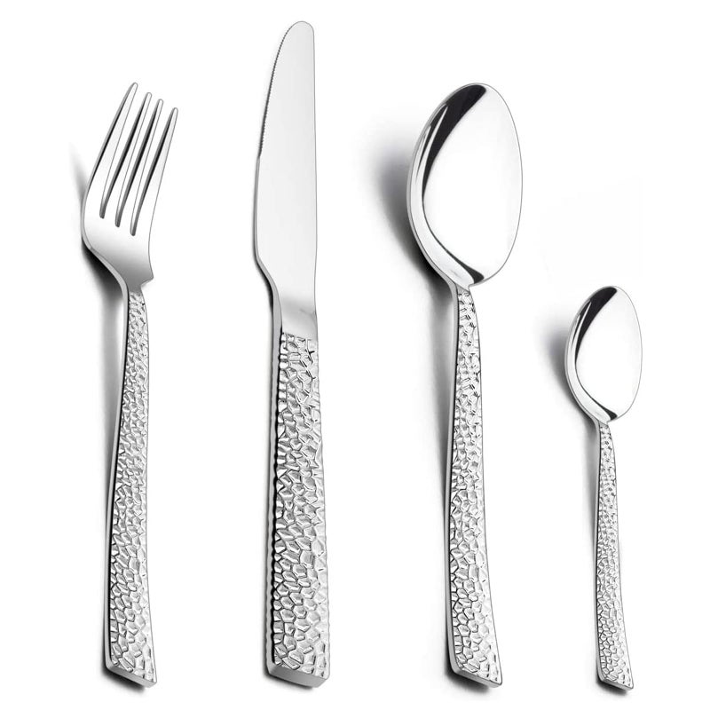 HaWare 16 Pieces Cutlery Set Stainless Steel Hammered Flatware Silverware for HomeOfficeParty Knife Fork Spoon Eating Utensils Service for 4 Mirror Polish  Dishwasher Safe