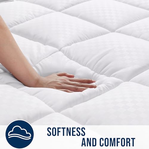 OLANLY Full Quilted Fitted Mattress Pad – Soft Pillow Top Mattress Topper, Down Alternative Fill, Cooling Comfort Breathable Mattress Cover, Machine Washable Deep Pocket Mattress Protector, White - Image 3
