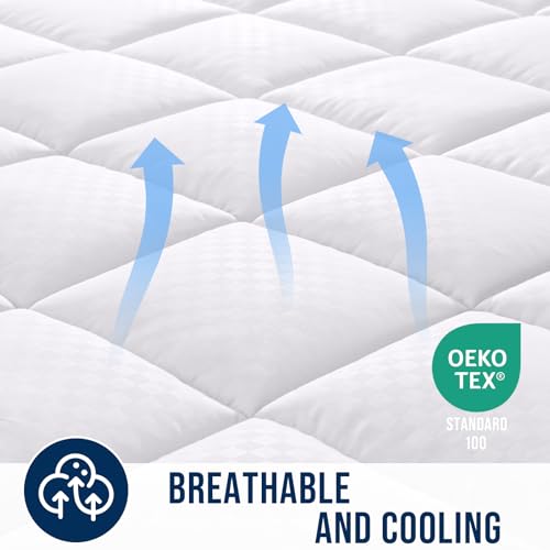 OLANLY Full Quilted Fitted Mattress Pad – Soft Pillow Top Mattress Topper, Down Alternative Fill, Cooling Comfort Breathable Mattress Cover, Machine Washable Deep Pocket Mattress Protector, White - Image 4