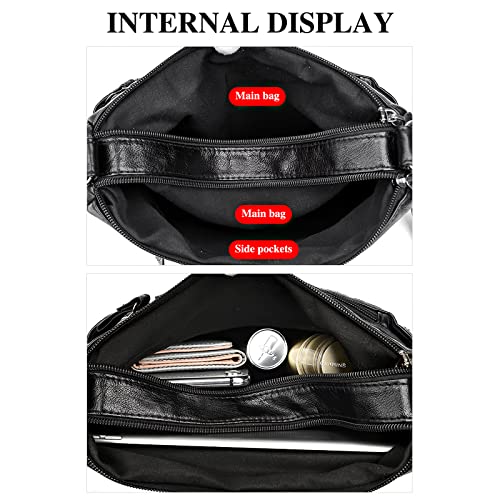 WITERY Small Crossboby Bag for Women - Soft PU Leather Purses Multi-Pocket Shoulder Bag Handbag with Adjustable Strap, Vintage Ladies Medium Roomy Travel Purses Zipper Hobo Totes (Black) - Image 5