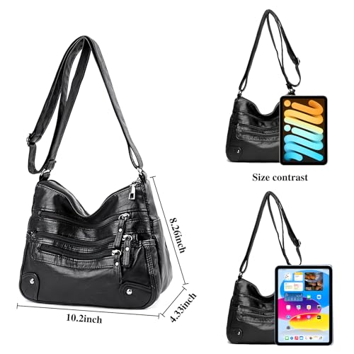 WITERY Small Crossboby Bag for Women - Soft PU Leather Purses Multi-Pocket Shoulder Bag Handbag with Adjustable Strap, Vintage Ladies Medium Roomy Travel Purses Zipper Hobo Totes (Black) - Image 3