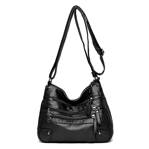WITERY Small Crossboby Bag for Women - Soft PU Leather Purses Multi-Pocket Shoulder Bag Handbag with Adjustable Strap, Vintage Ladies Medium Roomy Travel Purses Zipper Hobo Totes (Black) - Image 1